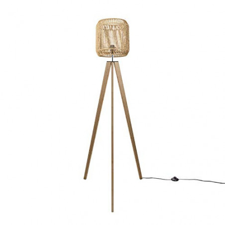 Paco Home Stehlampe Modern Wohnzimmer Schlafzimmer Rattan Optik Boho Korb Stehleuchte E27, Lampenfuß: Stehleuchte Holz, Lampe