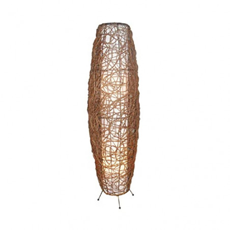 Lindby Rattan Stehlampe, Stehleuchte Höhe 111 cm mit Fußschalter, Standleuchte 2 flammig Rattan mit Stoffschirm, E14 Fassung 