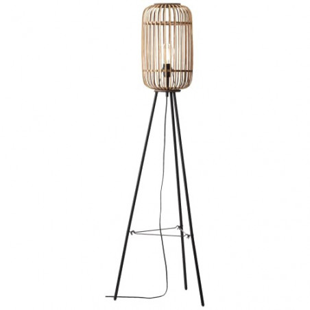 Lightbox dekorative Dreibein-Lampe - Stehleuchte im Nature-Style mit Fußschalter - Metall/Rattan Hellbraun - 1,3m Höhe