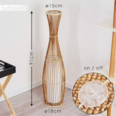 Stehleuchte Saranda, Vintage Bodenleuchte aus Bambus/Stoff in Natur/Weiß, Ø 18 cm, E27-Fassung, Stehlampe im Boho-Style mit F