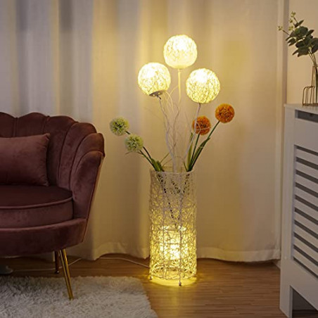 LUVODI Modern Landhausstil LED Stehlampe: Deko handgemacht Rattan Blumen Nachtlicht Stehleuchte - kreative Dimmbar Standleuch