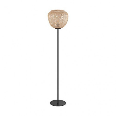 EGLO Stehlampe Dembleby, 1 flammige Stehleuchte Vintage, Boho, Standleuchte aus Stahl und Holz, Wohnzimmerlampe in Schwarz, N