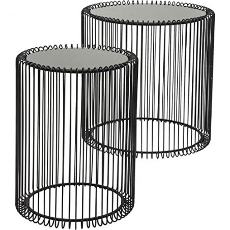 Kare Design Beistelltisch Wire 2er Set schwarz, runder, moderner Glastisch, großer Beistelltisch, Kaffeetisch mit Glasplatte,