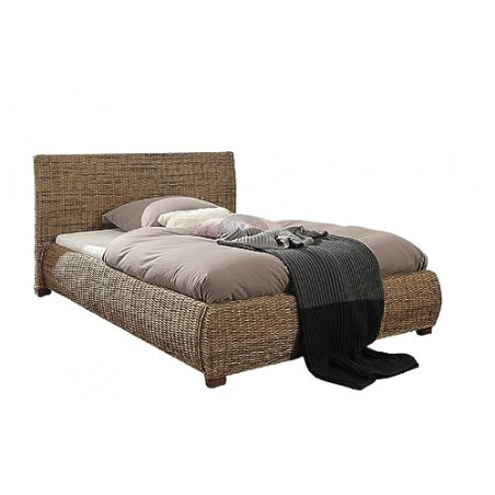 Wolf Möbel Rattanbett Round 140x200cm Rattan Doppelbett Bettgestell aus Massivholz Bett Korbbett Rattan-Geflecht Ehebett Natu