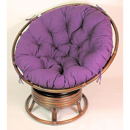 Rattan Papasan Drehsessel inkl. hochwertigen Polster Fb. violett, D 110 cm, Fb. darbbrown