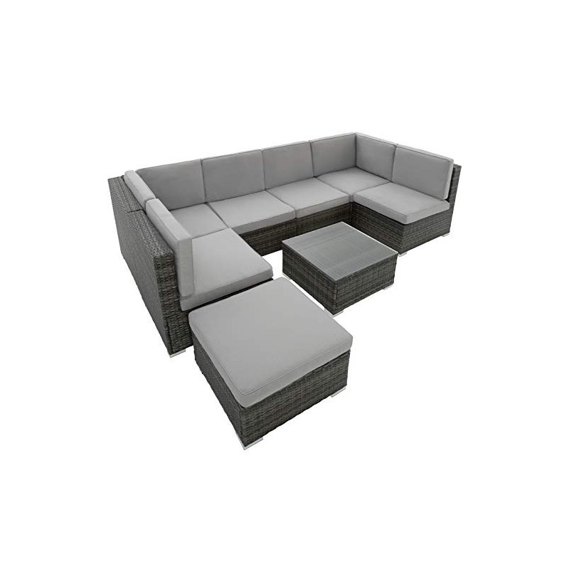 TecTake XXL Polyrattan Lounge, Gartenmöbel Set, Sitzgruppe, Balkon Möbel mit 6 Sitze 1 Tisch 1 Hocker, inkl. Sitzkissen, Gart