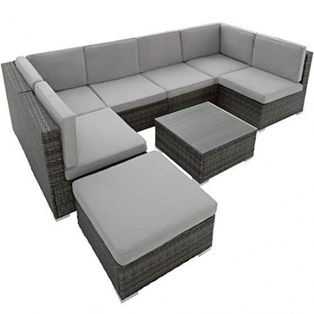 TecTake XXL Polyrattan Lounge, Gartenmöbel Set, Sitzgruppe, Balkon Möbel mit 6 Sitze 1 Tisch 1 Hocker, inkl. Sitzkissen, Gart