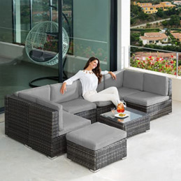 Garten Lounge 2-er Set mit Ecksofa und Tisch aus Korb Grau inkl.  Sitzpolster | Natur24