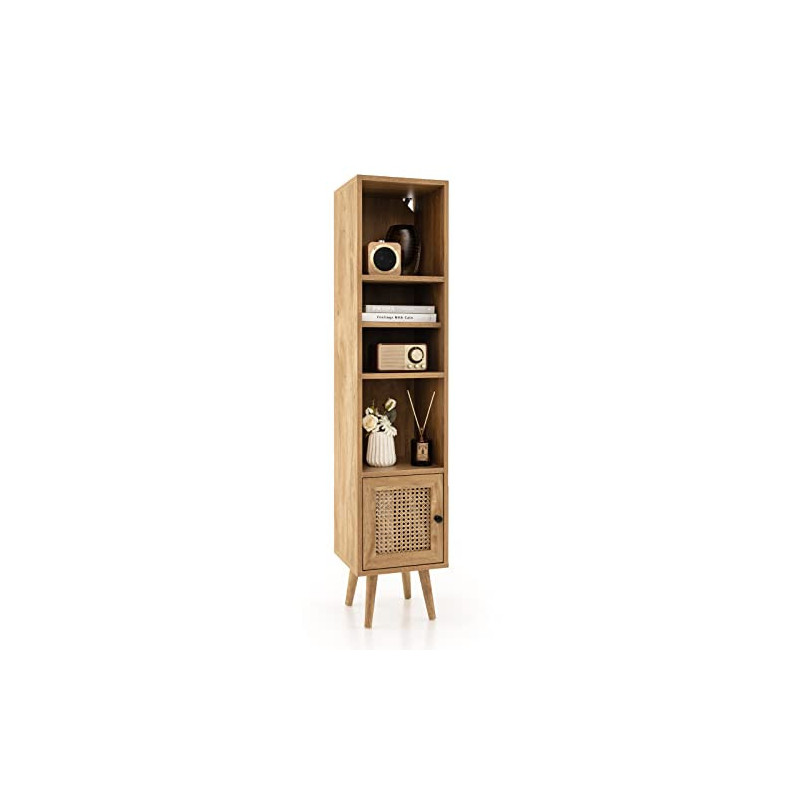 COSTWAY Hochschrank Rattan, Bücherregal mit 4 Ablagen und Rattantür, Kommode Boho Style, 29,5 x 29,5 x 137cm COSTWAY Hochschrank Rattan, Bücherregal mit 4 Ablagen und Rattantür, Kommode Boho Style, 29,5 x 29,5 x 137cm