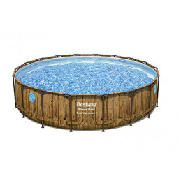 Bestway Power Steel Swim Vista Series Frame Pool Komplett-Set mit Filterpumpe Ø 549 x 122 cm, Holz-Optik  Pinie , rund