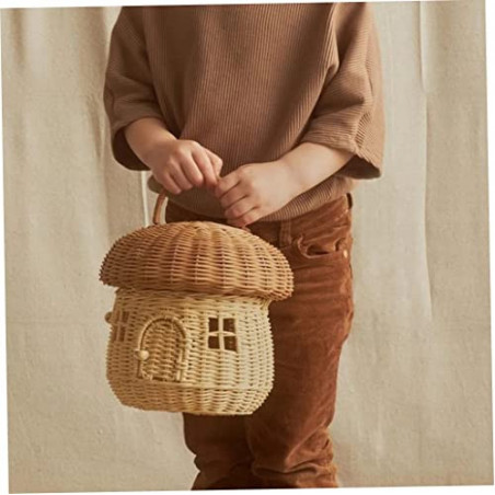 Rattan Storage Basket, 9,8 -Zoll -Pilzform -Regal -Organisator mit Deckel & Griff, kreatives handgewebt