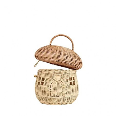 Rattan Storage Basket, 9,8 -Zoll -Pilzform -Regal -Organisator mit Deckel & Griff, kreatives handgewebt