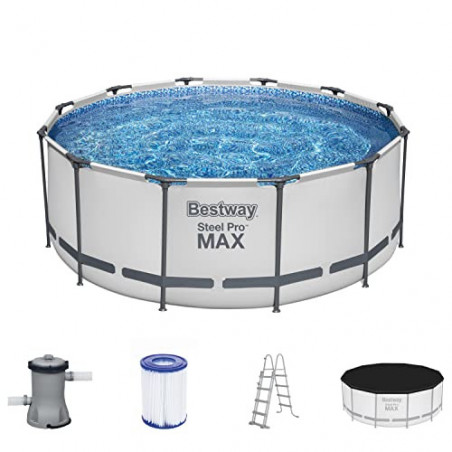 Bestway Steel Pro MAX Frame Pool Komplett-Set mit Filterpumpe Ø 366 x 122 cm, lichtgrau, rund