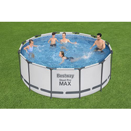 Bestway Steel Pro MAX Frame Pool Komplett-Set mit Filterpumpe Ø 366 x 122 cm, lichtgrau, rund