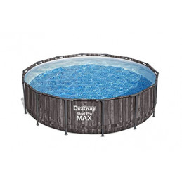 Bestway Steel Pro MAX Frame Pool Komplett-Set mit Filterpumpe Ø 427 x 107 cm, Holz-Optik  Mooreiche , rund