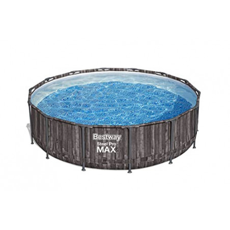 Bestway Steel Pro MAX Frame Pool Komplett-Set mit Filterpumpe Ø 427 x 107 cm, Holz-Optik  Mooreiche , rund