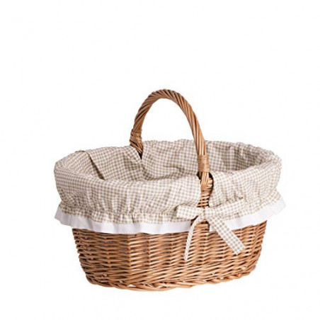 e-wicker24 Einkaufskorb aus Weide, Retro Bügelkorb in Naturfarbe, Vintage Stil, Weidenkorb, oval