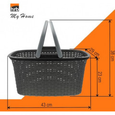 HRB Einkaufskorb in Rattan Optik, Großer Tragekorb mit Henkel, 18 Liter Volumen, Einkaufstasche in der Farbe Anthrazit, Korb