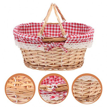 BESTonZON Picknickkorb Rattan Korb Obstkorb Einkaufskorb: Weidenkorb Geflochtener Korb mit Liner Henkelkorb Dekokorb Geschenk