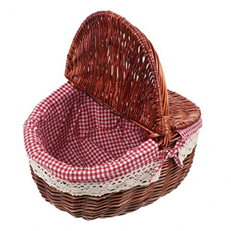 Wicker Picknickkorb mit Deckel Rattan Korb Obstkorb Einkaufskorb Weidenkorb Henkelkorb Bügelkorb Geflochtener Aufbewahrungsko