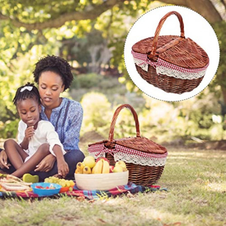 Wicker Picknickkorb mit Deckel Rattan Korb Obstkorb Einkaufskorb Weidenkorb Henkelkorb Bügelkorb Geflochtener Aufbewahrungsko