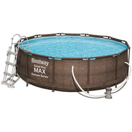 Bestway Power Steel Deluxe 366x100 cm, Frame Pool rund mit stabilem Stahlrahmen im Komplett-Set, rattan