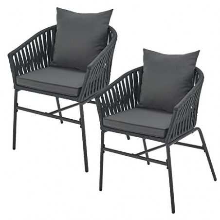 Juskys Rope Gartenstühle 2er Set wetterfest - bis 160 kg belastbar - Sitz- & Rückenkissen aus Polyester - 2 Stühle aus Stahl 