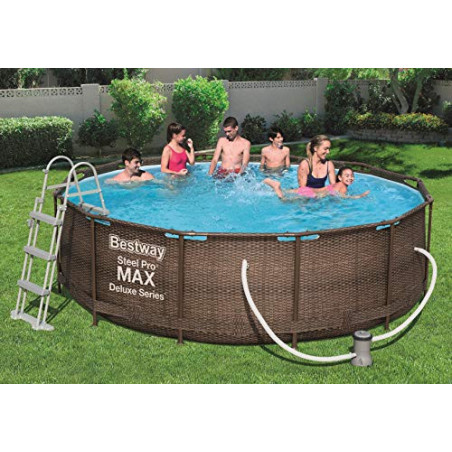 Bestway Power Steel Deluxe 366x100 cm, Frame Pool rund mit stabilem Stahlrahmen im Komplett-Set, rattan