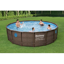 Bestway Power Steel™ Swim Vista Series™ Frame Pool, 488 x 122 cm, Komplett-Set mit Filterpumpe, rund, braune Rattan-Optik