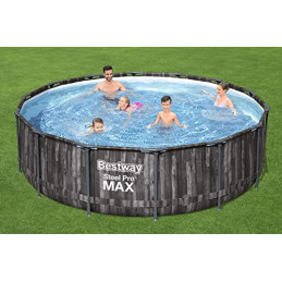 Bestway Steel Pro MAX Frame Pool Komplett-Set mit Filterpumpe Ø 427 x 107 cm, Holz-Optik  Mooreiche , rund
