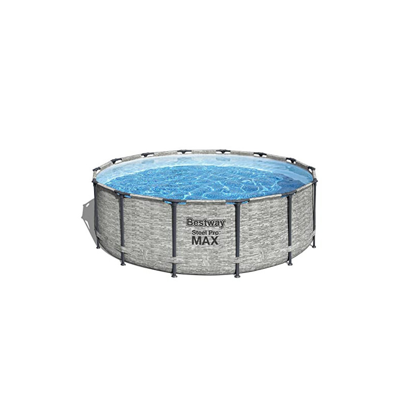 Bestway® Steel Pro MAX™ Ersatz Frame Pool ohne Zubehör Ø 427 x 122 cm, Steinwand-Optik Cremegrau , rund Bestway® Steel Pro MAX™ Ersatz Frame Pool ohne Zubehör Ø 427 x 122 cm, Steinwand-Optik Cremegrau , rund