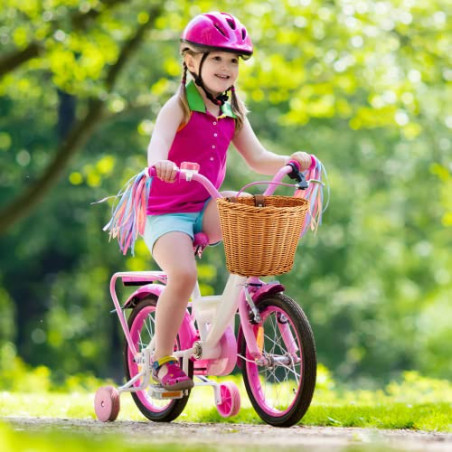 Fahrradkorb Kinder, Fahrradkorb Geflochten für Mädchen und Kinder Vorne, Handgewebter Kleiner Fahrradkorb, Abnehmbar Fahrradk