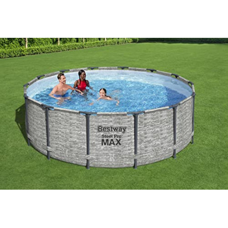 Bestway® Steel Pro MAX™ Ersatz Frame Pool ohne Zubehör Ø 427 x 122 cm, Steinwand-Optik  Cremegrau , rund