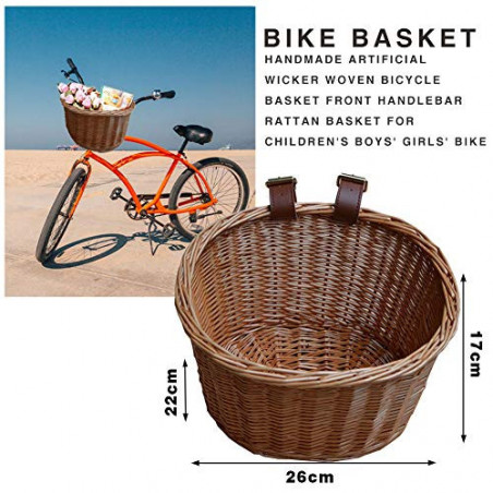 Syfunlv Fahrrad Weidenkorb,Fahrradkorb Retro,22 * 26 * 17 cm Lenker-Aufbewahrungskorb,geeignet umweltfreundlicher handgeferti