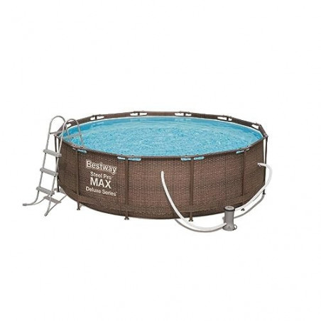 Bestway Steel Pro Max Frame Pool Komplettset Deluxe, rund, Rattan-Optik, 366 x 100 cm