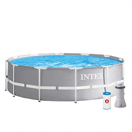 Intex Schwimmbecken Pool, Grau, 366 x 99 cm Frame Pool Set Prism Rondo 26716