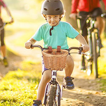 Alacritua Rattan Fahrradkorb für Kinder, Handgewebter Kleiner Fahrradkorb, Fahrradkorb Kinder Vorne Lenkerkorb mit 2 verstell