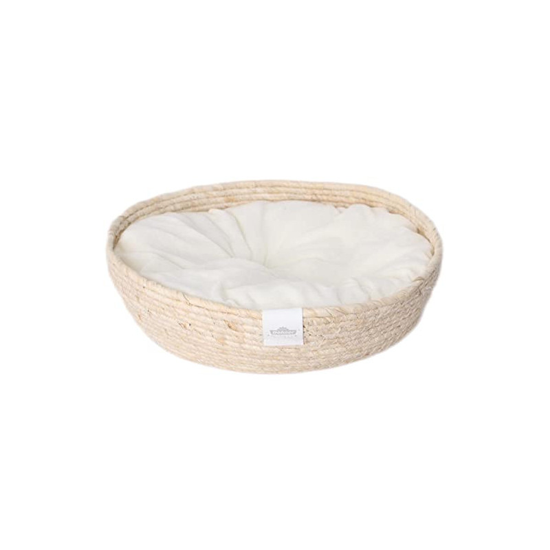 Dehner Premium Lovely Kuschelbett Guter Schlaf, Ø 45 cm, Höhe 13 cm, Naturmaterial/Plüsch, weiß/beige