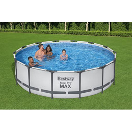 Bestway Steel Pro MAX Frame Pool Komplett-Set mit Filterpumpe Ø 427 x 107 cm, lichtgrau, rund