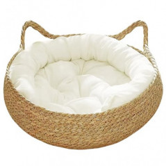 Woven Cat Bed Basket, Baumwolle Rattan Rope Cat Bed mit Bambus-Matte, 15 "Katze schlafen Nest Korb waschbar Hundebett für kle