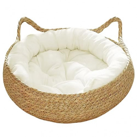 Woven Cat Bed Basket, Baumwolle Rattan Rope Cat Bed mit Bambus-Matte, 15 "Katze schlafen Nest Korb waschbar Hundebett für kle