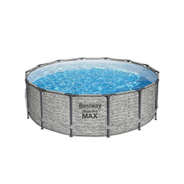 Bestway Steel Pro MAX Frame Pool Komplett-Set mit Filterpumpe Ø 427 x 122 cm, Steinwand-Optik  Cremegrau , rund