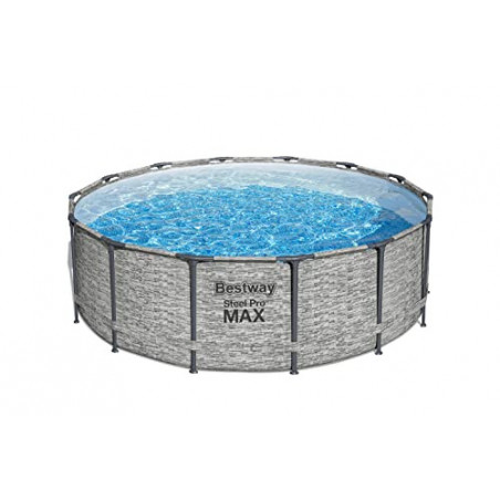 Bestway Steel Pro MAX Frame Pool Komplett-Set mit Filterpumpe Ø 427 x 122 cm, Steinwand-Optik  Cremegrau , rund