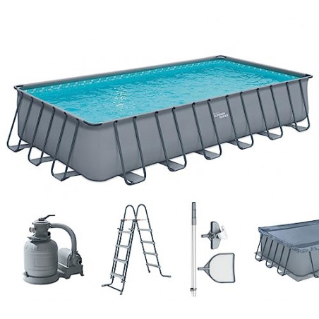 Summer Waves Frame Pool Komplettset | Rechteckig 732x366x132 cm Grau | Aufstellpool Set | Gartenpool & Schwimmbecken inkl. Sa