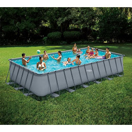 Summer Waves Frame Pool Komplettset | Rechteckig 732x366x132 cm Grau | Aufstellpool Set | Gartenpool & Schwimmbecken inkl. Sa