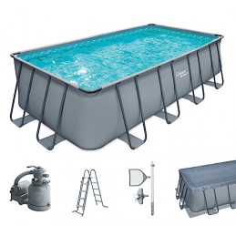 Summer Waves Frame Pool Komplettset | Rechteckig 549x274x132 cm Grau | Aufstellpool Set | Gartenpool & Schwimmbecken inkl. Sa