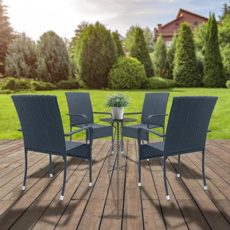 Juskys Polyrattan Gartenstühle Yoro 4er Set mit Armlehnen & Rückenlehne - 4 Stühle stapelbar - Rattan Stuhl Garten - Stapelst