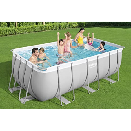 Bestway Power Steel Frame Pool-Set mit Sandfilteranlage 412 x 201 x 122 cm, lichtgrau, eckig