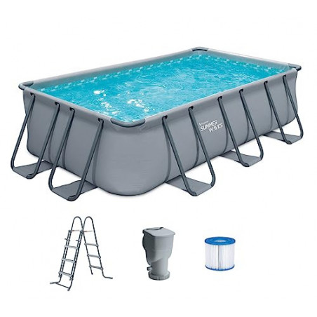 Summer Waves Frame Pool Komplettset | Rechteckig 400x200x100 cm Grau | Aufstellpool Set | Gartenpool & Schwimmbecken inkl. Fi