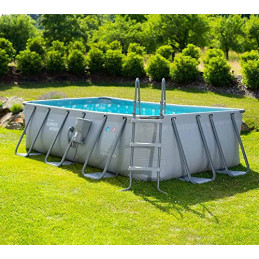 Summer Waves Frame Pool Komplettset | Rechteckig 400x200x100 cm Grau | Aufstellpool Set | Gartenpool & Schwimmbecken inkl. Fi